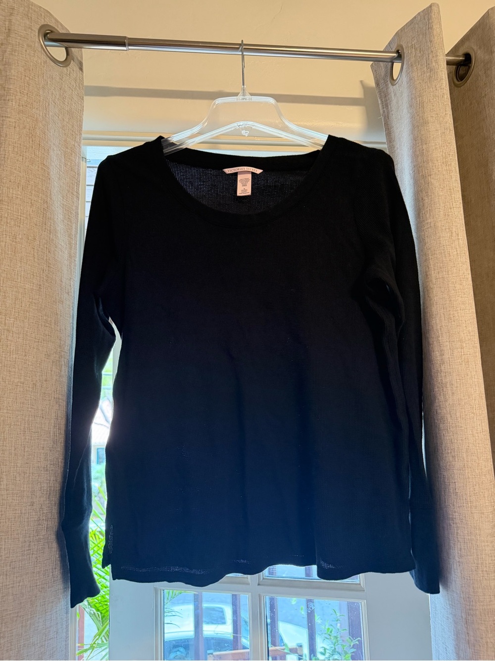 Victoria's Secret Black Long Sleeve Ribbed Crewneck Top